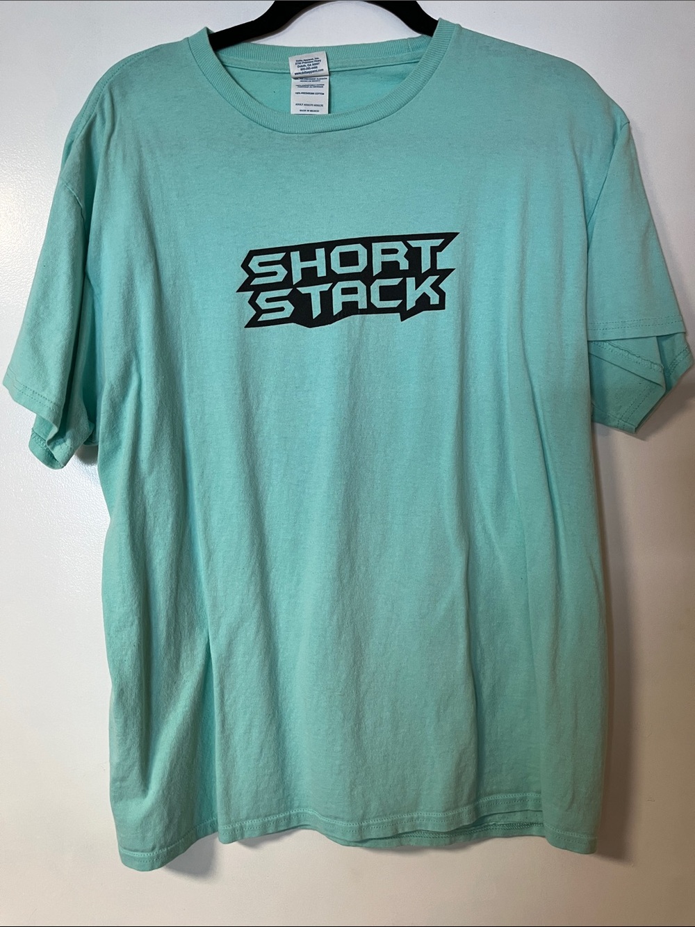 Delta Short Stack Graphic Tee in Aqua Mint with Black Logo